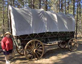 Marilyn and covered wagon